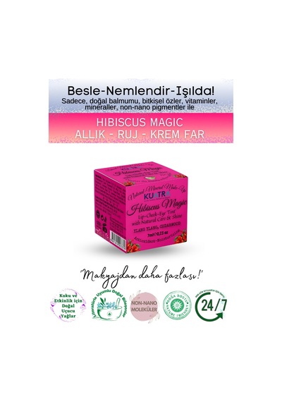 Hibiscus Magic Doğal İçerikli Çok Amaçlı Allık, Ruj, Göz Farı Makyaj Beraberinde Çok Değerli Besleyici Cilt Bakımı Kiremit