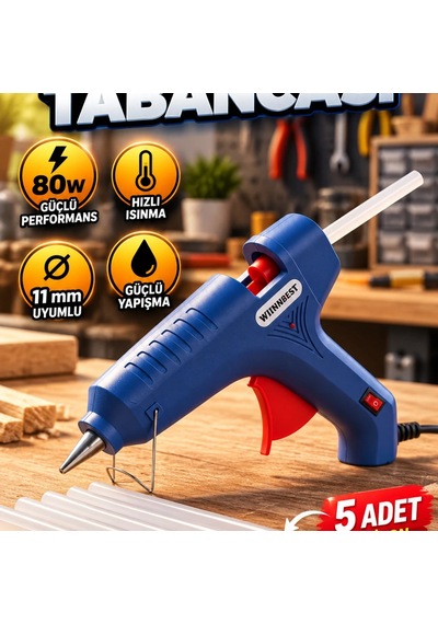 80 W Sıcak Silikon Tabancası 11 Mm Uyumlu 5 Silikonlu Set