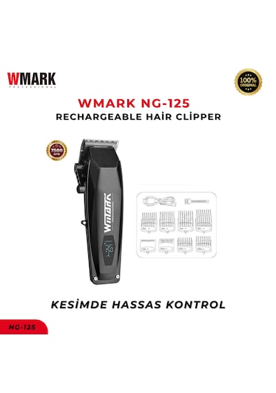Wmark Ng-125 Şarjlı Siyah Saç Kesme Makinesi 7500 Rpm 2000 Mah Ayarlanabilir Profesyonel Clipper 3 saat