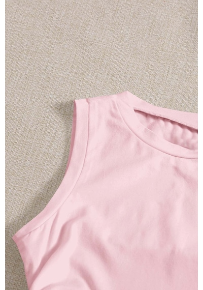 Merry See Yanları Büzgülü Kolsuz Bluz Crop Top Atlet Pembe