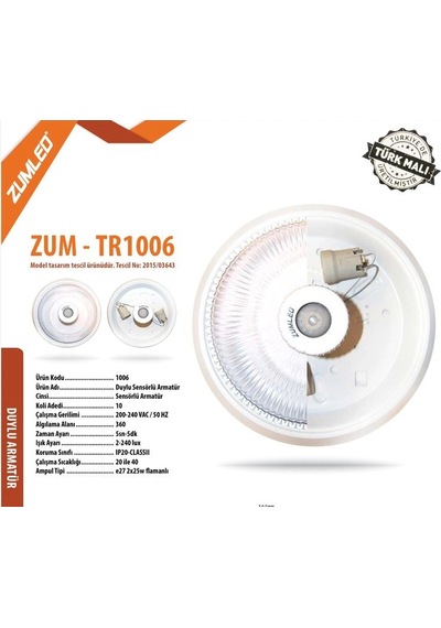 Zumled E27 Duylu Radar Sensörlü Armatür Plastik Kasa Çok Renkli