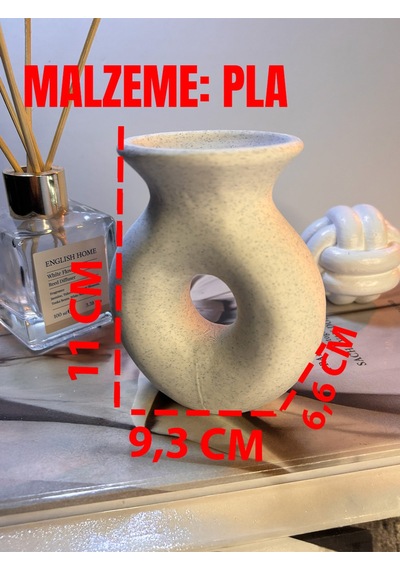Yuvarlak Delikli Form Dekoratif Vazo Mat Mermer Beyaz Modern Minimal Tasarım