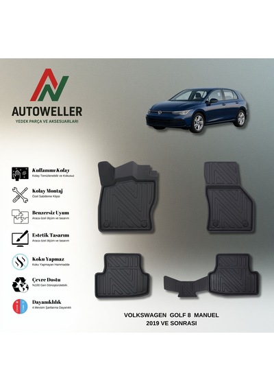 Volkswagen Golf 8 2019 Sonrası Uyumlu Havuzlu Oto Paspas Tsi