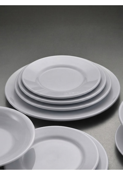 Biodata 6 Adet Polikarbon Beyaz Classic Düz Tabak Çizgi Pasta Yemek Servis Tabağı Ø 25 Cm Melamin