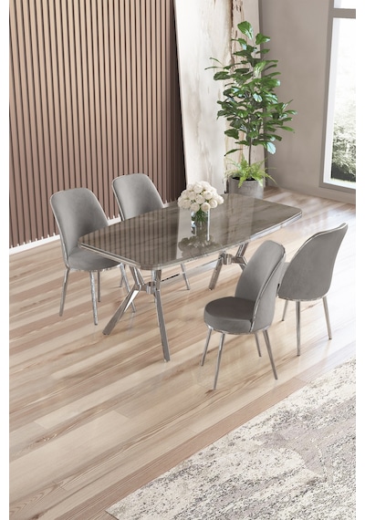 Canisa Lena Serisi 90x160 Antrasit Ironi Krom Kaplama Ayaklı Masa Takımı Ve 4 Gri Sandalye Antrasit İroni Masa Gri Sandalye Ayaklar Krom Canisa Lena Serisi 90x160 Antrasit Ironi Krom Kaplama Ayaklı Masa Takımı Ve 4 Gri Sandalye Antrasit İroni Masa Gri Sandalye Ayaklar Krom