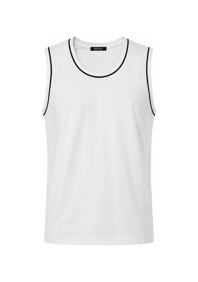 Veraura Lifestyle Ön Unisex Pamuklu Bisiklet Yaka Kolsuz Atlet Kontrast Biyeli Regular Fit - Beyaz