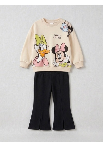 Ponki Minnie Mouse Ve Dsny Friends Baskılı Yırtmaçlı İspanyol Paça Kız Çocuk İkili Takım Çok Renkli