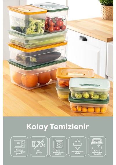 Vienev 6'lı Hava Kanallı Ayarlanabilir Sebze Ve Meyve Saklama Kabı 4x 1,15 Lt 2x 2,5 Lt Mint Mint