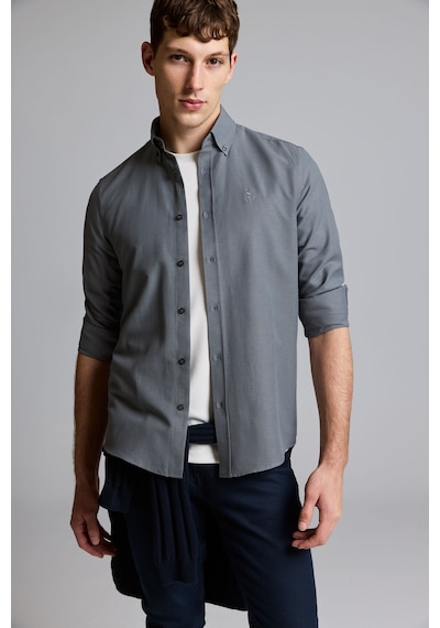 U.S. Polo Assn. Erkek Antrasit Slim Fit Uzun Kollu Basic Gömlek 50324708-vr006