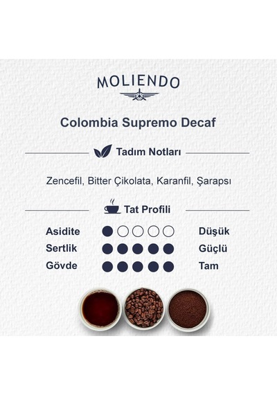 Colombia Supremo Decaf Kafeinsiz Yöresel Kahve Çekirdek 1000 G Diğer