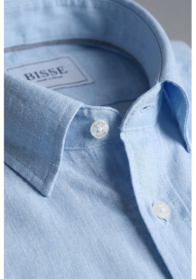 Bisse Mavi Regular Fit Keten Paşa Yaka Gömlek Gmktn3ps224003 D35