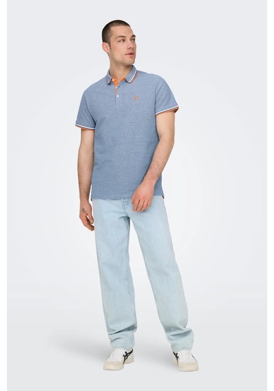 Only & Sons Erkek Onsfletcher Polo Yaka %100 Pamuk T-shirt 22024827 Mavi Mavi