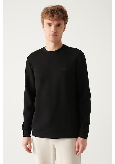 Avva Erkek Siyah Sweatshirt Bisiklet Yaka Esnek Yumuşak Doku İnterlok Kumaş Standart Fit Normal Kesim B001100 Siyah