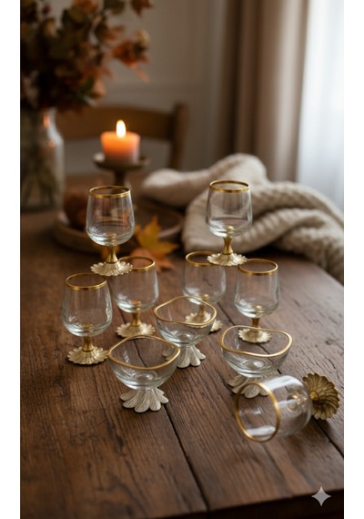 Çnr Home Collection 12 Parça Gold Kahve Yanı 6 Lı Su Bardağı & 6 Lı Lokumluk-şekerlik 23548574 Gold