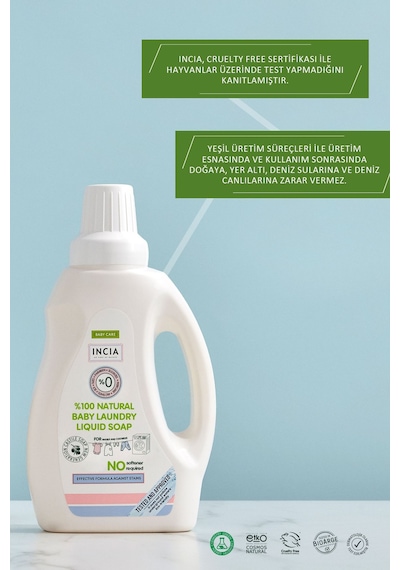 INCIA %100 Doğal Bebek Çamaşır Sabunu (Bitkisel Deterjan) Yumuşatıcılı Lavanta 750 ml X2 Adet