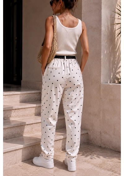 Bb Butik Basic Kemerli Puantiyeli Yüksek Bel Binici Pantolon My3535 siyah