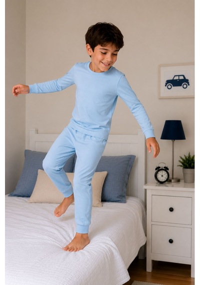 Zuzunga Soft Mavi %100 Pamuk Basic Erkek Çocuk Pijama Takımı