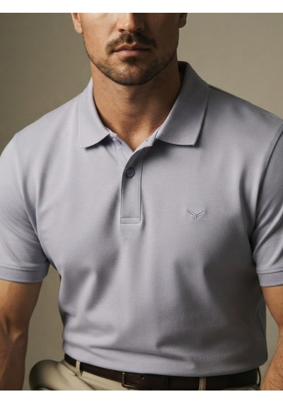 Maccali Erkek Lila Amblemli Basic Polo Yaka Tişört