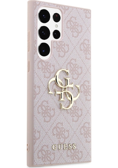 Galaxy Uyumlu S24 Ultra Kılıf Guess Lisanslı Pu Deri Yazı Ve 4g Metal Logolu Desenli Kapak Kahverengi
