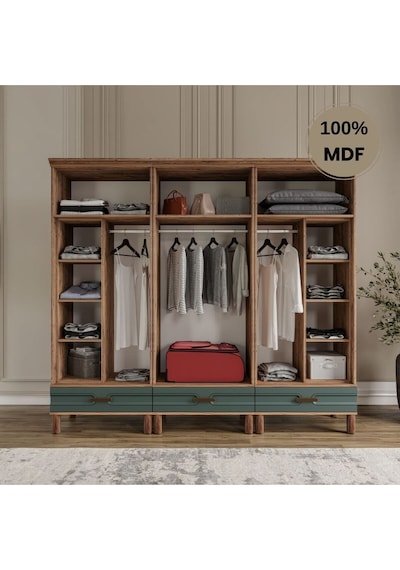 Zen 6 Kapak Ayaklı Tasarım Country Mdf Gardırop Yeşil