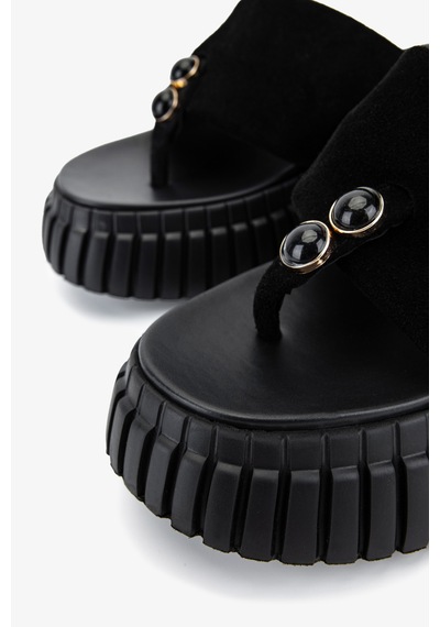 Valmenti Kadın Hakiki Deri Siyah Süet Düz Terlik 1141 773 Bn Trlk Y26 Black Suede