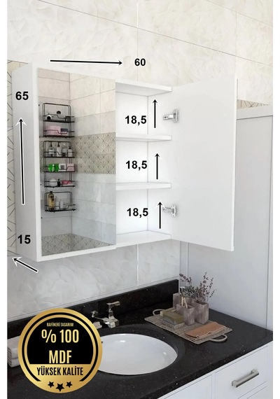 Mdf 2 Kapaklı Aynalı Banyo Dolabı Çok Amaçlı Banyo Dolabı Mdf Beyaz