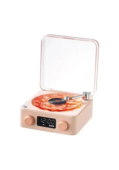 Waves Nostalji Plak Görünümlü Bluetooth Hoparlör 3d Ses Dalgası Retro Müzik Plak Pembe Najmaddin