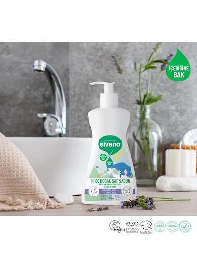 Siveno %100 Doğal Sıvı Kastil Sabun Lavanta Yağlı Cildi Rahatlatıcı Nemlendirici Bitkisel Vegan 300 ML