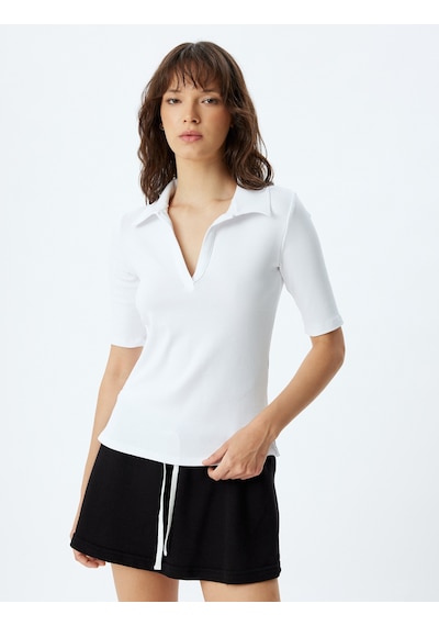 Koton Polo Tişört Fitilli Kısa Kollu Pamuklu Slim Fit Beyaz 4sak50012uk Beyaz
