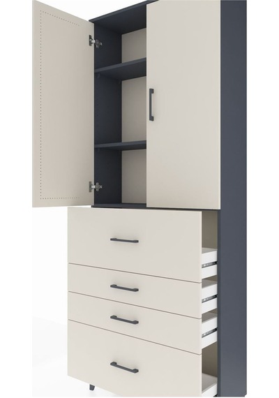 Arges Dolap 3 Raflı 4 Çekmeceli 2 Kapaklı 88x30x221 Antrasit-aytaşı Antrasit