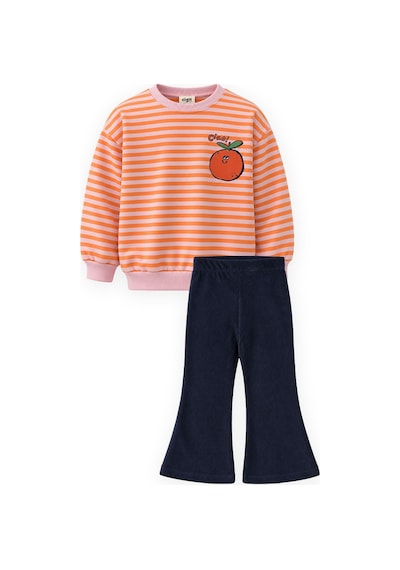Cigit Kadife Taytlı Triko Sweatshirt Takım 1-6 Yaş Turuncu Çizgili