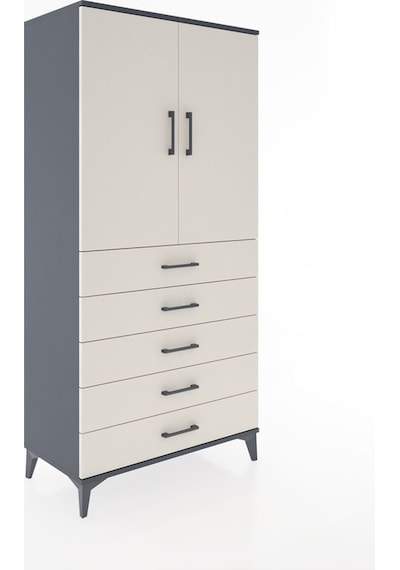 Hyperion Dolap 2 Raflı 5 Çekmeceli 2 Kapaklı 88x44x182 Antras... Antrasit