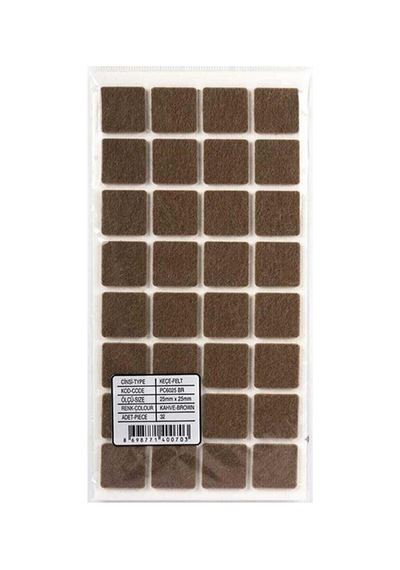 Yapışkanlı Mobilya Ayak Koruyucu Keçe 25x25 Mm 32'li Paket Kaydırmaz Zemin Çizmez Keçesi Kahverengi