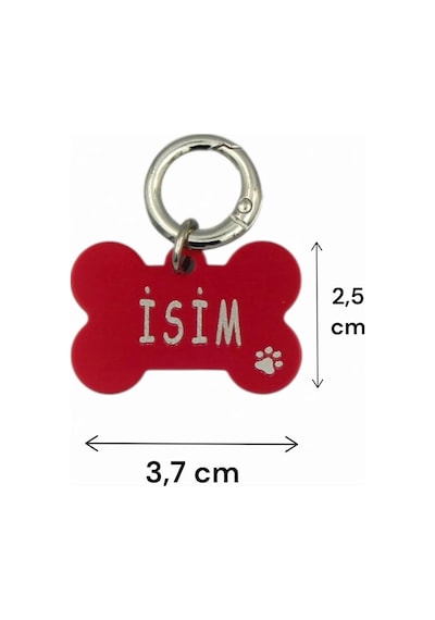 Kişiye Özel Köpek İsimli Künye- Metal- Paslanmaz, Kararmaz-köpek İsimlik-tasma Kırmızı-tek Ebat