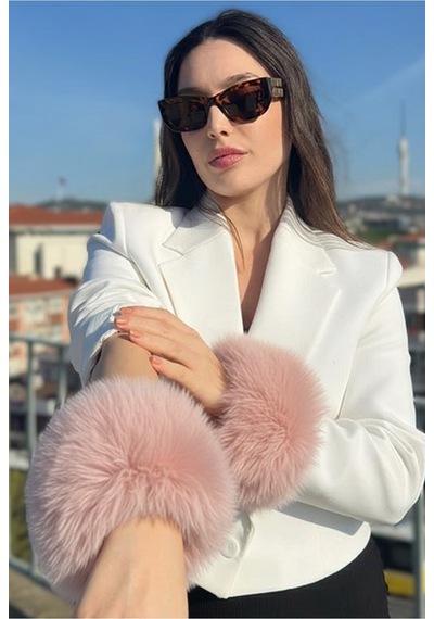 Mollycrush Kadın Pembe Suni Kürk Kol Manşeti Kışlık Şık Aksesuar Pudra