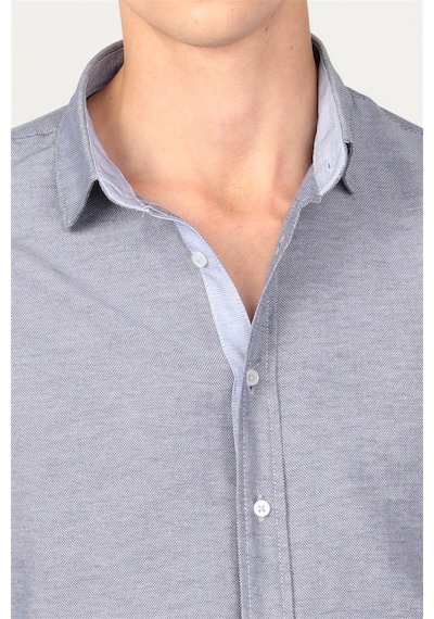 Tudors Slim Fit Dar Kesim Oxford Spor Erkek Gömlek-13419 Mavi
