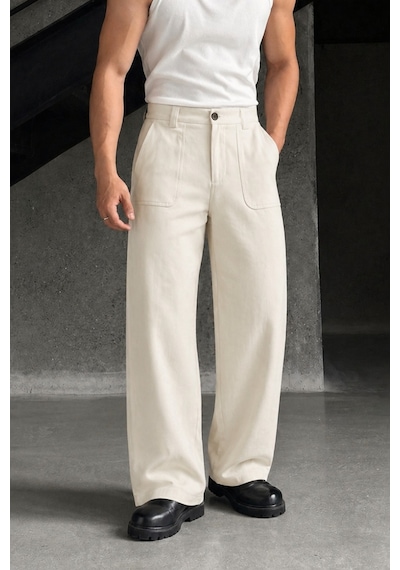 Tarz Cool Erkek Baggy Fit Old Money Cep Detaylı Pantolon Bej