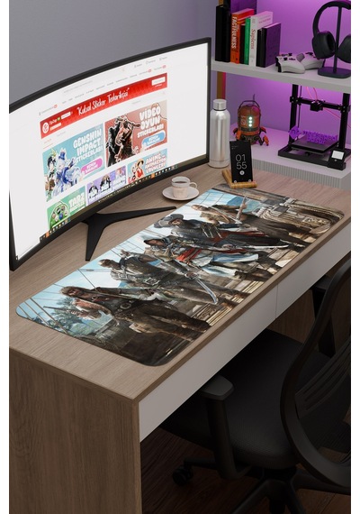 Assasin's Creed Kaymaz Dikişli Kauçuk Oyuncu Mousepad V4 - 90x40 Xxl Gaming Mouse Pad Fare Altlığı