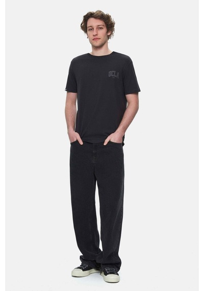 Ucla Tatum Siyah Bisiklet Yaka Baskılı Standard Fit Erkek Tshirt SIYAH
