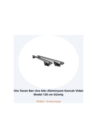 Trobus Oto Tavan Barı Ara Atkı Alüminyum Kancalı Vidalı Model 120 Cm Gümüş