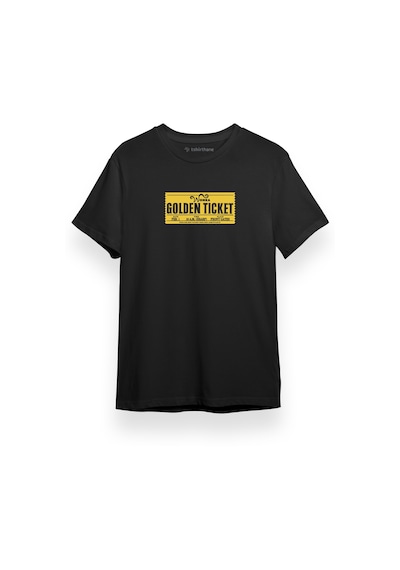 Willy Wonka Golden Ticket Siyah Kısa Kol Erkek Tshirt 001