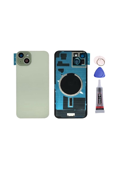 Apple Uyumlu iPhone 15 Plus Yeşil Full Nfc Ve Demirli Arka Kapak Batarya Kapağı Pil Kapağı Yapışkan Ve Sökme Aparatıyla Beraber Full Set Yeşil
