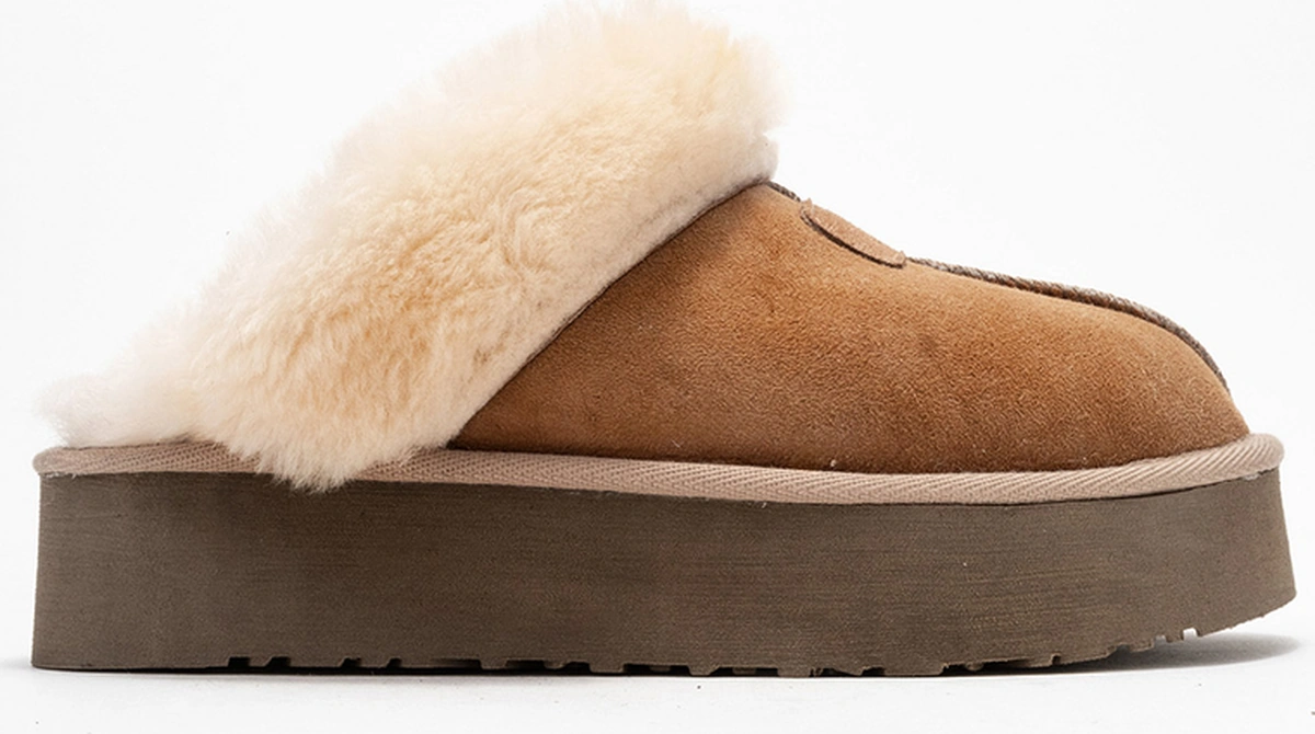 Luvishoes Luvi Shoes Olessa Taba Hakiki Deri Süet Kadın Kürklü Terlik Taba Süet Taba