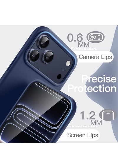 İphone 17 Pro Max İle Uyumlu Lansman Kılıf İnce Sıvı Silikon 3 Katmanlı Tam Kaplamalı Yumuşak Jel Kauçuk Telefon Kılıfı Lacivert