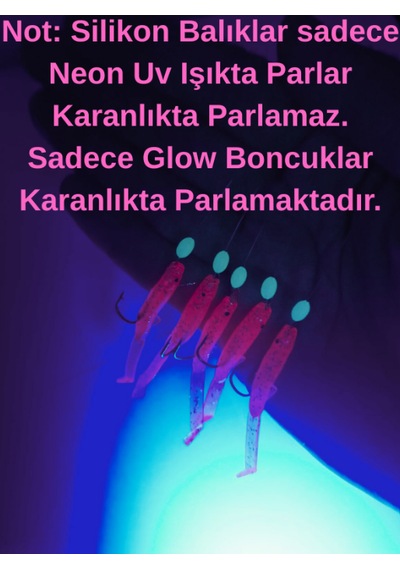 Ea genset Silikon Balıklı Çapari 5 Cm 2 Adet Silikon At Çek Takımı Uv Neon Simli Pembe Ve Fosforlu Glow Boncuklu