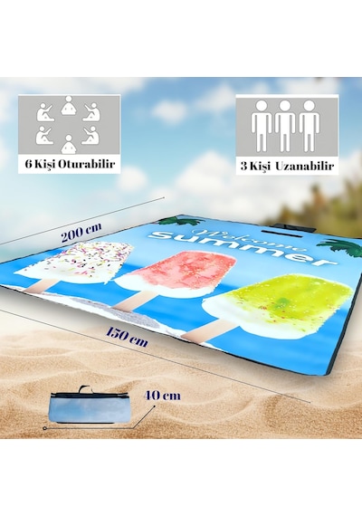 Plaj Havlusu, Piknik Örtüsü, Matı, Çantalı Hasırı, Kamp Battaniyesi, Katlanabilir, Hafif Plaj Çok Renkli