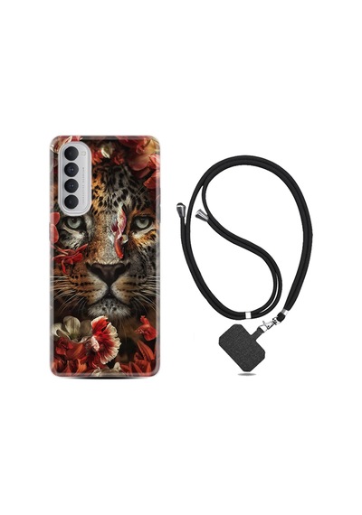 Oppo Reno 4 Pro Kılıf Boyun Askılı Flowers Baby Tiger 1336