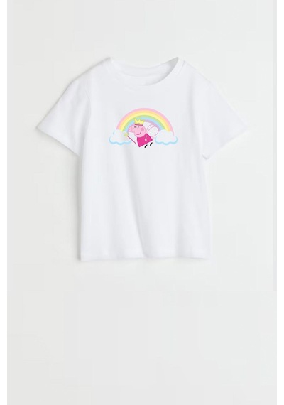 Monila Kız Çocuk Peppa Baskılı Pamuklu Bisiklet Yaka T-shirt Ekru