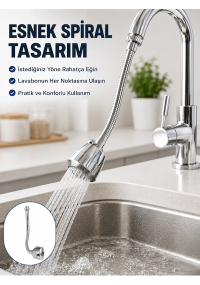Çok Fonksiyonlu Musluk Uzatma Aparatı 360 Hareketli Krom Musluk Başlığı