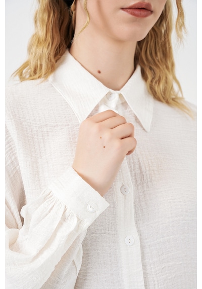 Bigdart Kadın Dokulu Oversize Tunik 5989 - Beyaz